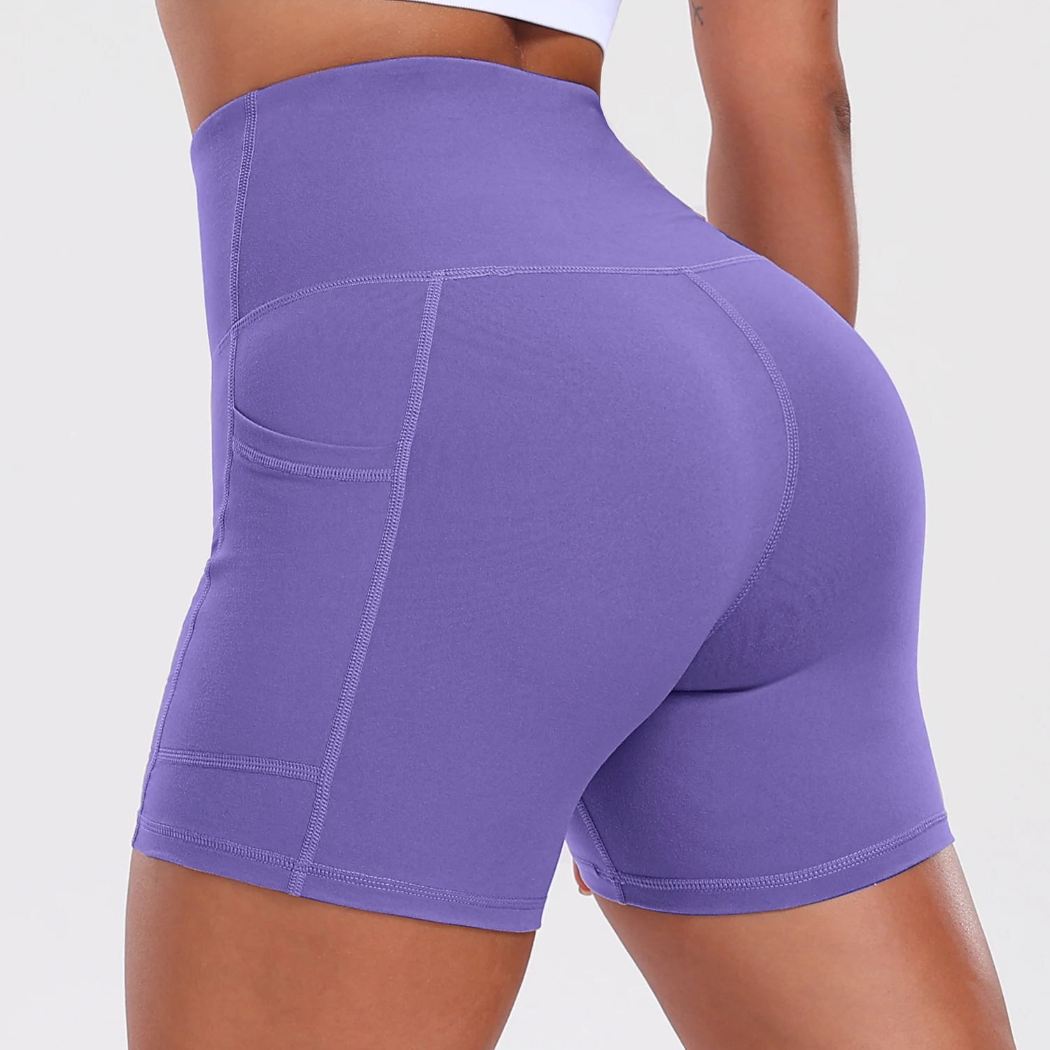 Solid Pocket Shorts Women Fitness Sports Short High Waist Yoga Short Cycling Comprehensive Training Jog Squat Proof