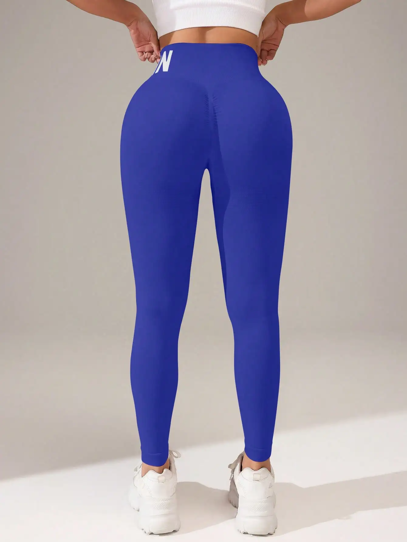 European and American Seamless Yoga Leggings with Waistband Lettering, Butt-Lifting, Quick-Dry Women's Breathable Tights for Pea