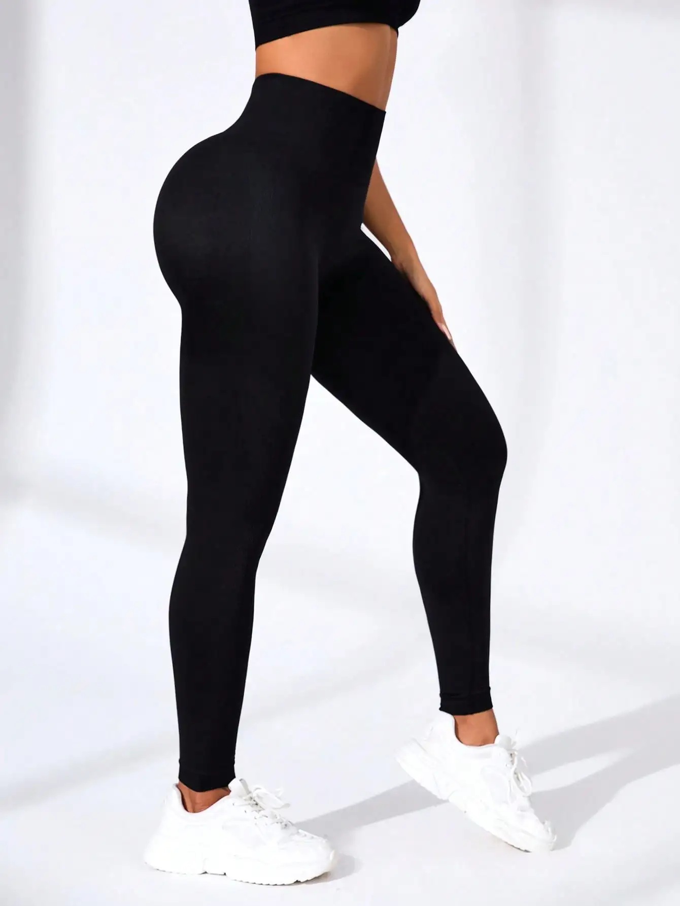 European and American Seamless Yoga Leggings with Waistband Lettering, Butt-Lifting, Quick-Dry Women's Breathable Tights for Pea