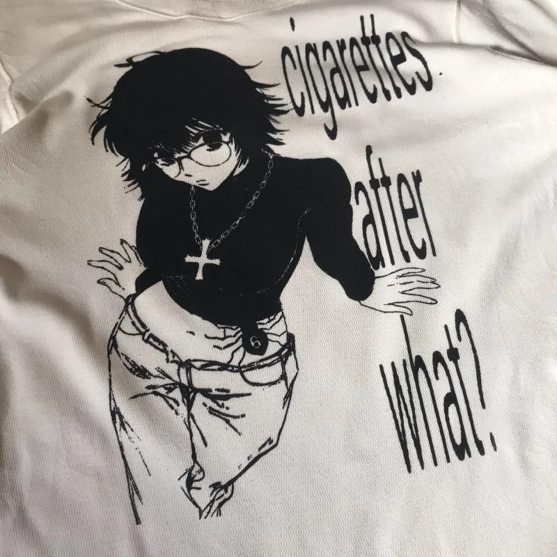 Women Retro Cute Harajuku Slim fit Tops Lady White Casual T-Shirts Girls Letter Anime Print Long Sleeve Clothes