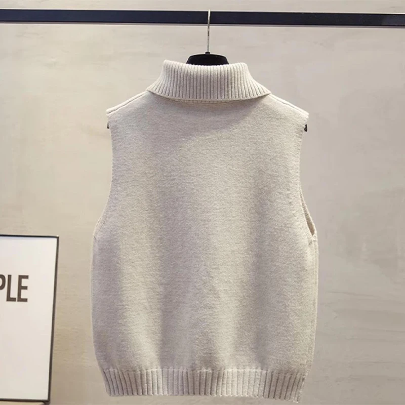 Autumn Winter Korean Solid Color Lapel Sleeveless Versatile Casual Knitted Vest For Women