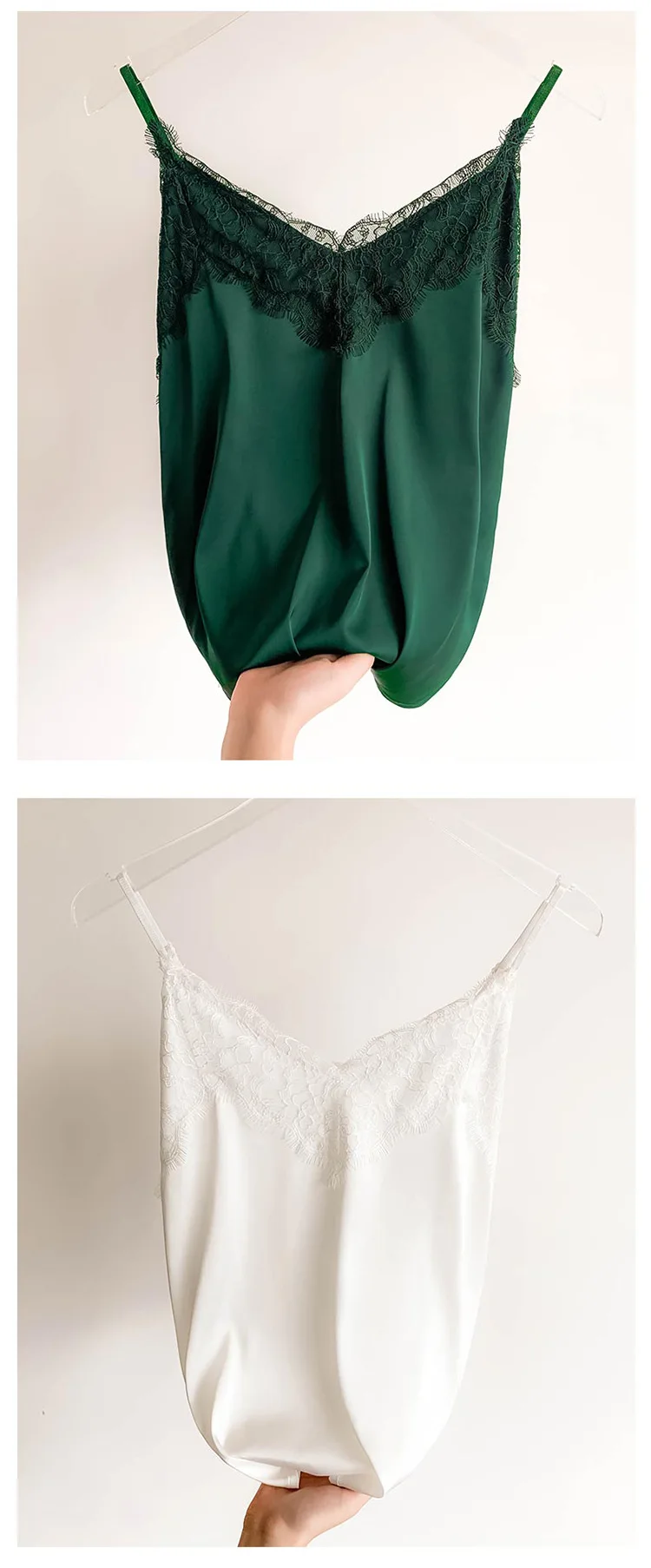 Sexy Lace Camisole Women Silk Spaghetti Strap Top Tank Ladies Summer Tops White Lace Camisole Basic Tank Tops Women Shirt 2021