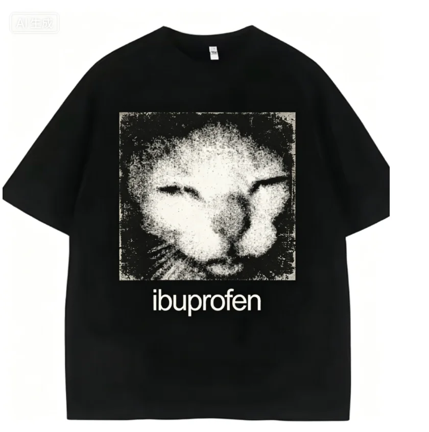 2026 Vintage Funny Ibuprofen Cat Meme Graphic T Shirt Men Women Humor Fashion T Shirts Oversized Casual Streetwear T-shirts