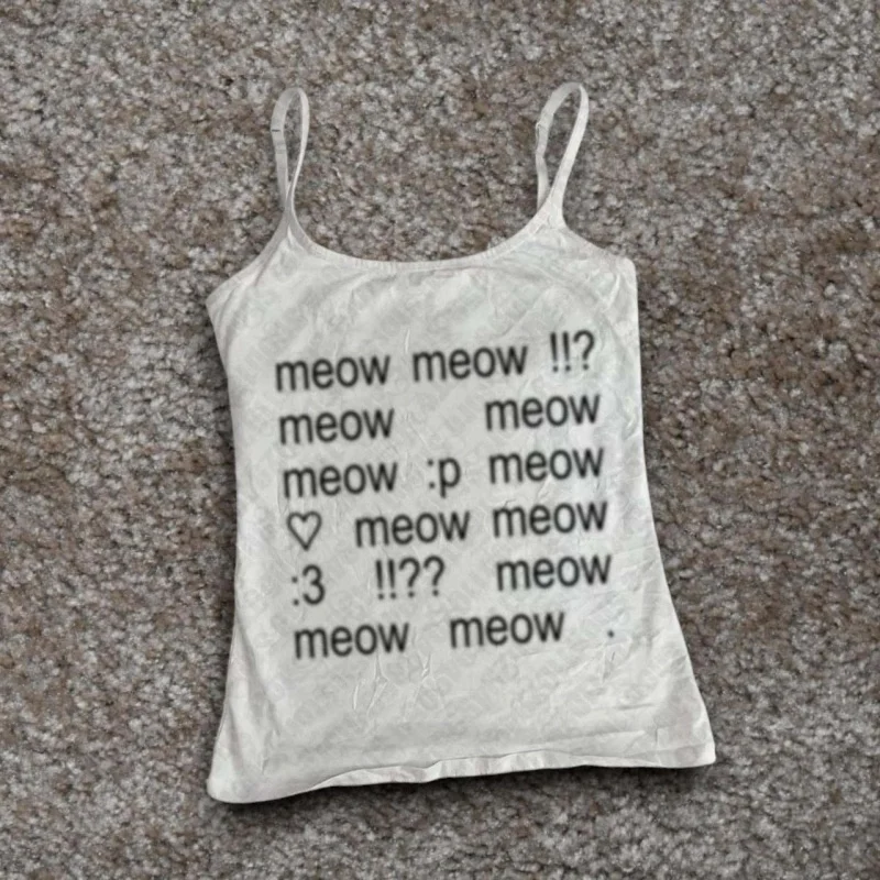 Harajuku Y2K Tops Vintage Punk Letter Print Casual Cute Tops Gothic Streetwear Women Sleeveless Sling Crop Tops 2000s Emo Girls