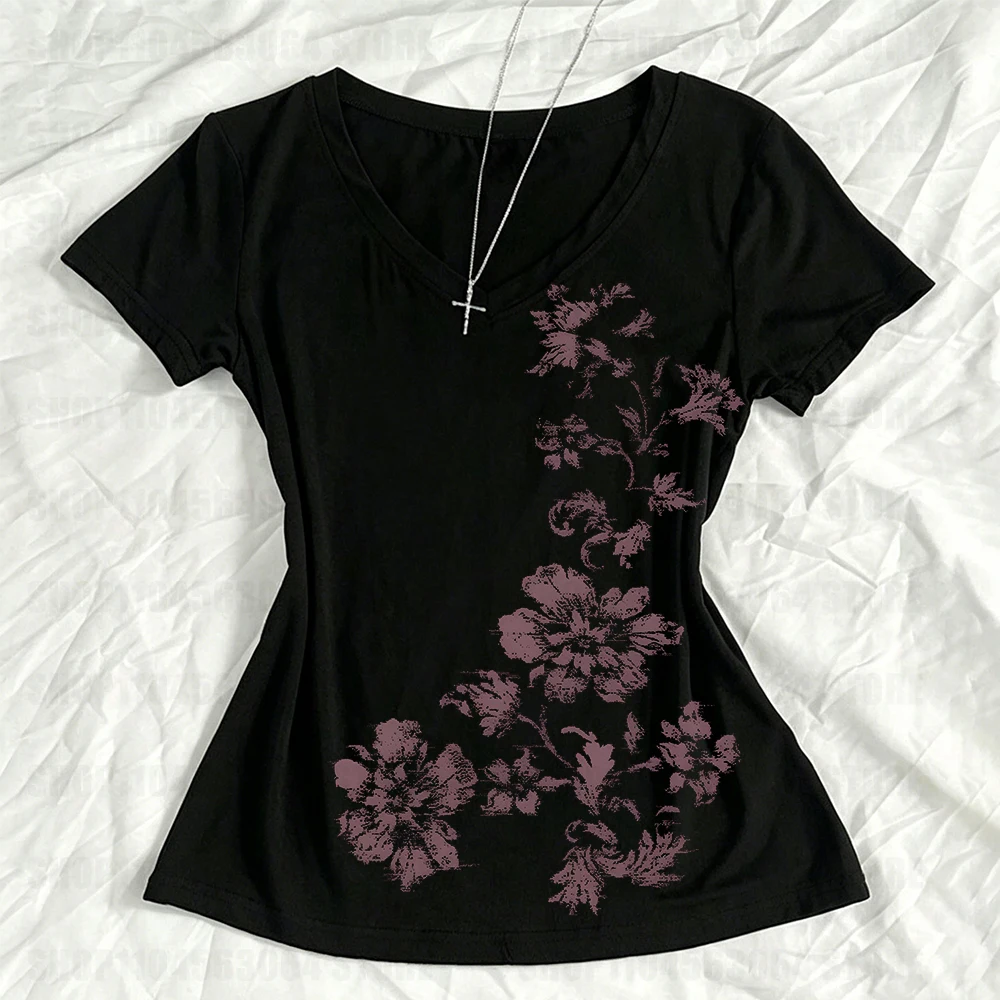 Graphic T-Shirt Y2K Style Women's Wear Vibrant Y2K 2000s Women's Tops Women's Short Sleeve Casual Cute Girl Style Tokyo Harajuku