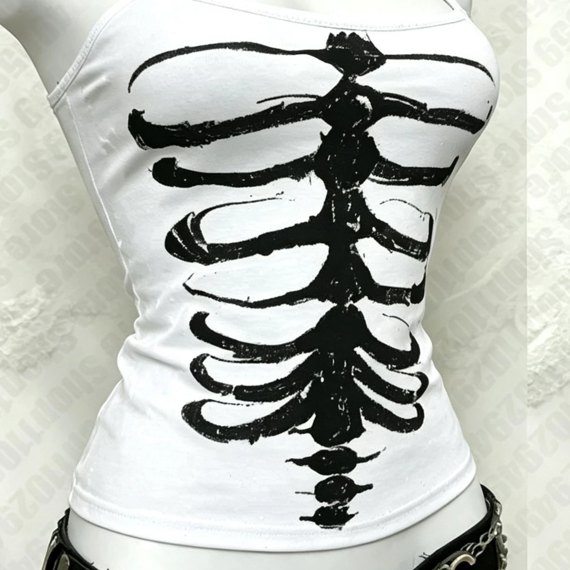 Y2K Gothic Alt Sleeveless Crop Top Vintage Grunge Skeleton Front Back Graphic Slim Women Skeleton Ribcage Spine Cami Tank Tops