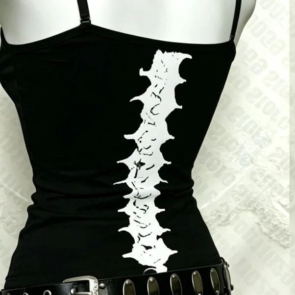 Y2K Gothic Alt Sleeveless Crop Top Vintage Grunge Skeleton Front Back Graphic Slim Women Skeleton Ribcage Spine Cami Tank Tops