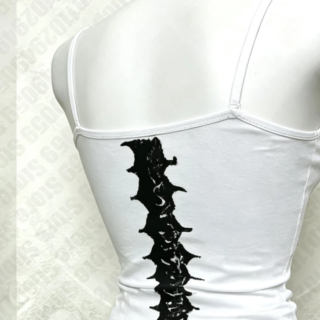 Y2K Gothic Alt Sleeveless Crop Top Vintage Grunge Skeleton Front Back Graphic Slim Women Skeleton Ribcage Spine Cami Tank Tops