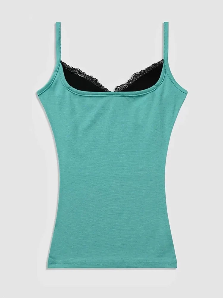 Leisure Patchwork Lace Women Camisole Skinny Music Festival Simple Classic Sexy Midnight High Street Elasticity Tops