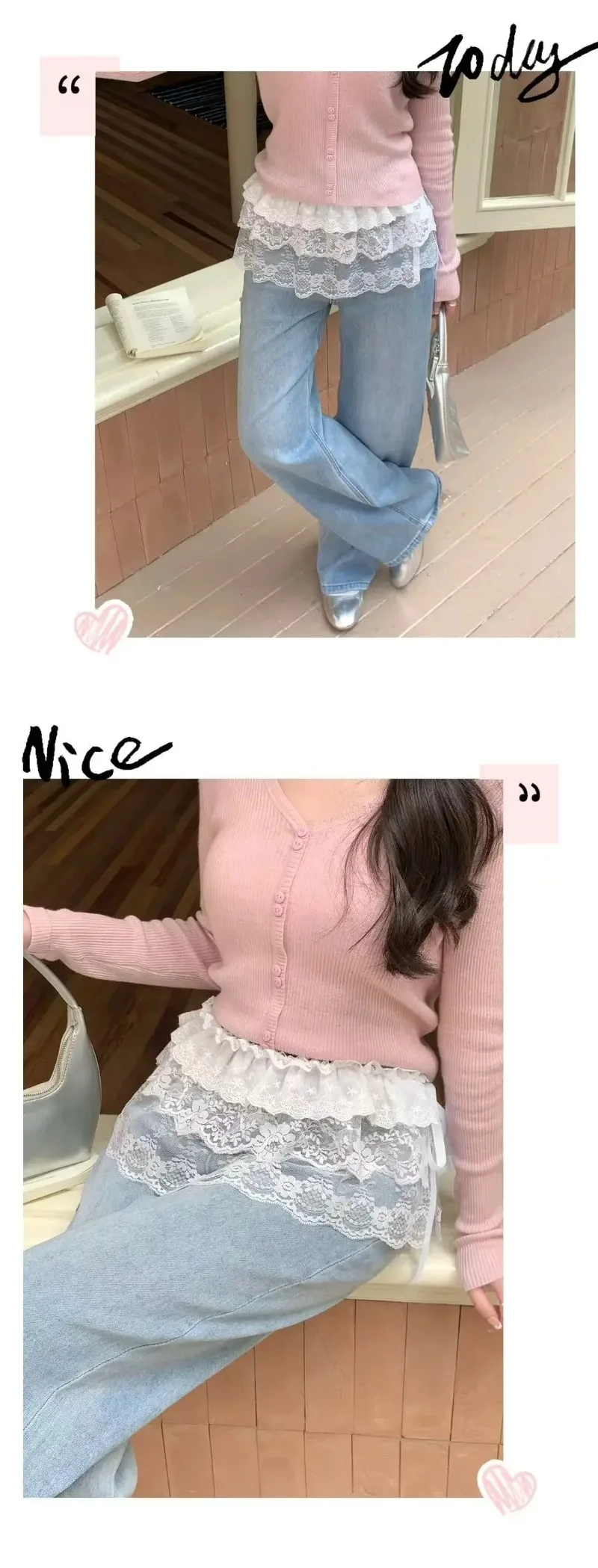 Korean Fashion Lace Irregular Skirt Curtain White Flowers Lace Mesh Halfbody Skirt Women Summer Bottoms Jeans Decorative Hemline