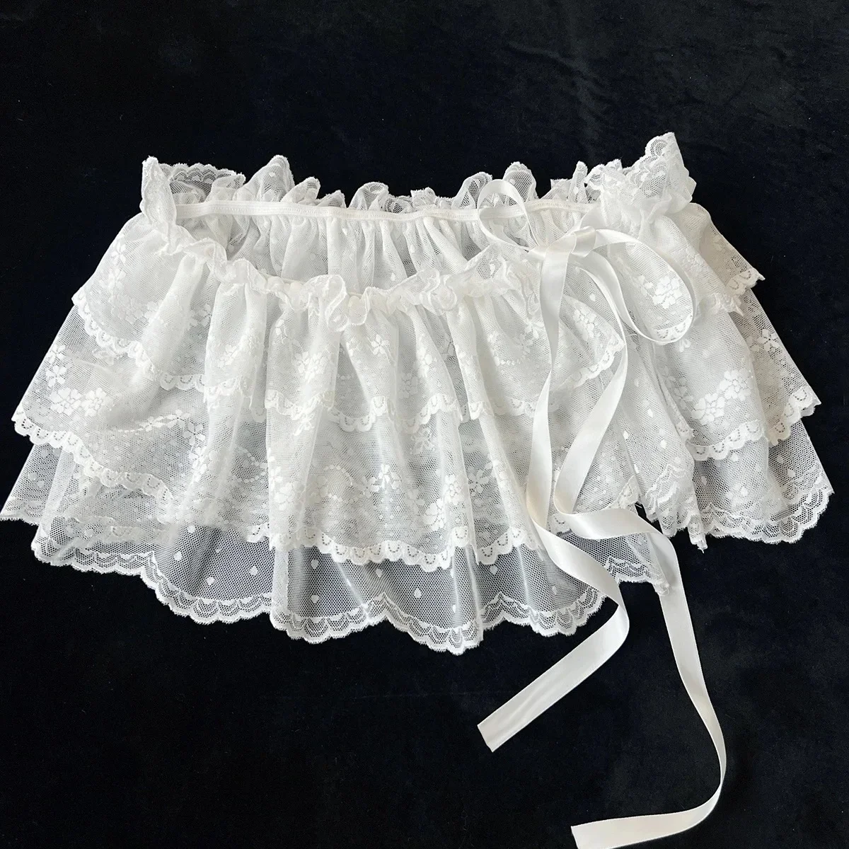 Korean Fashion Lace Irregular Skirt Curtain White Flowers Lace Mesh Halfbody Skirt Women Summer Bottoms Jeans Decorative Hemline