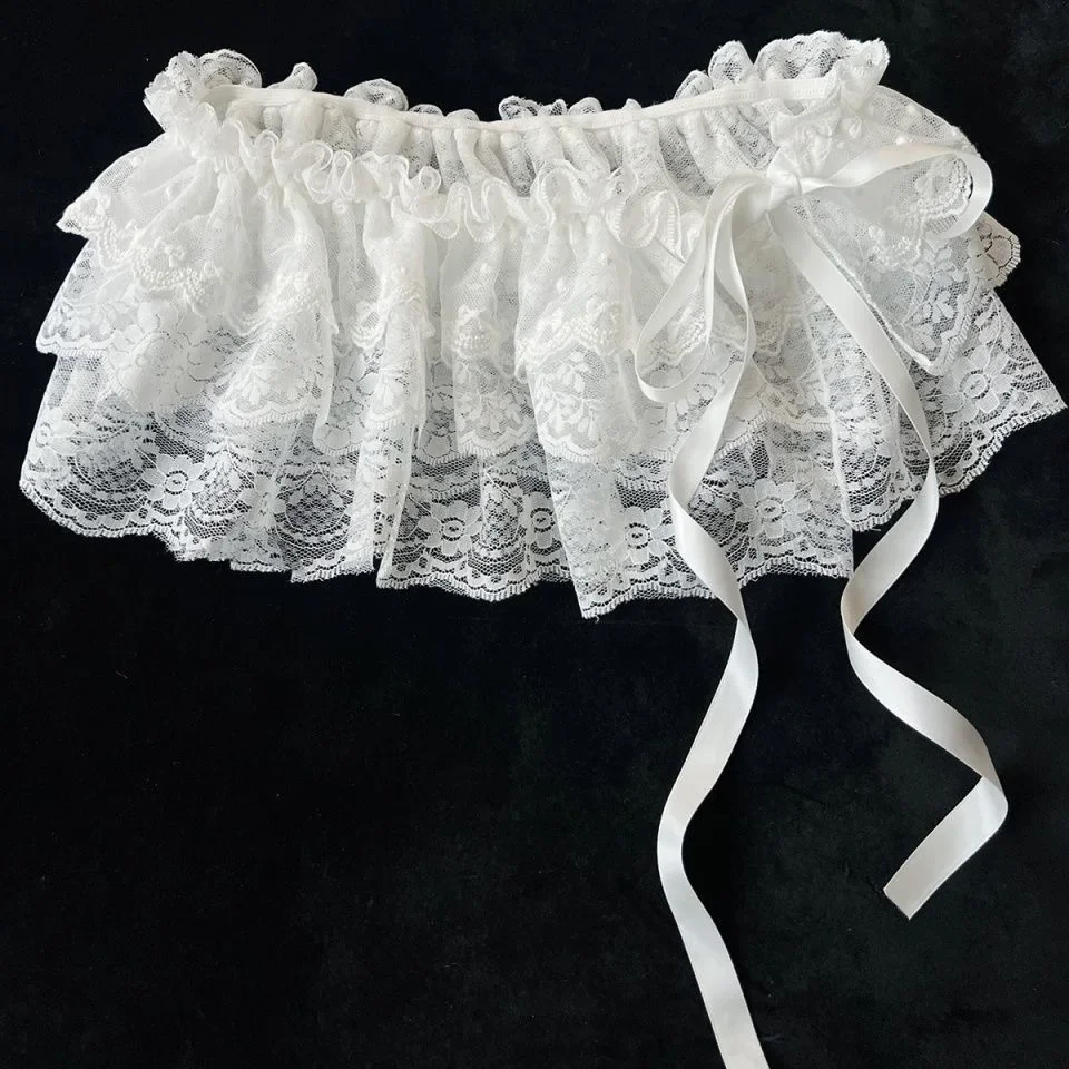 Korean Fashion Lace Irregular Skirt Curtain White Flowers Lace Mesh Halfbody Skirt Women Summer Bottoms Jeans Decorative Hemline