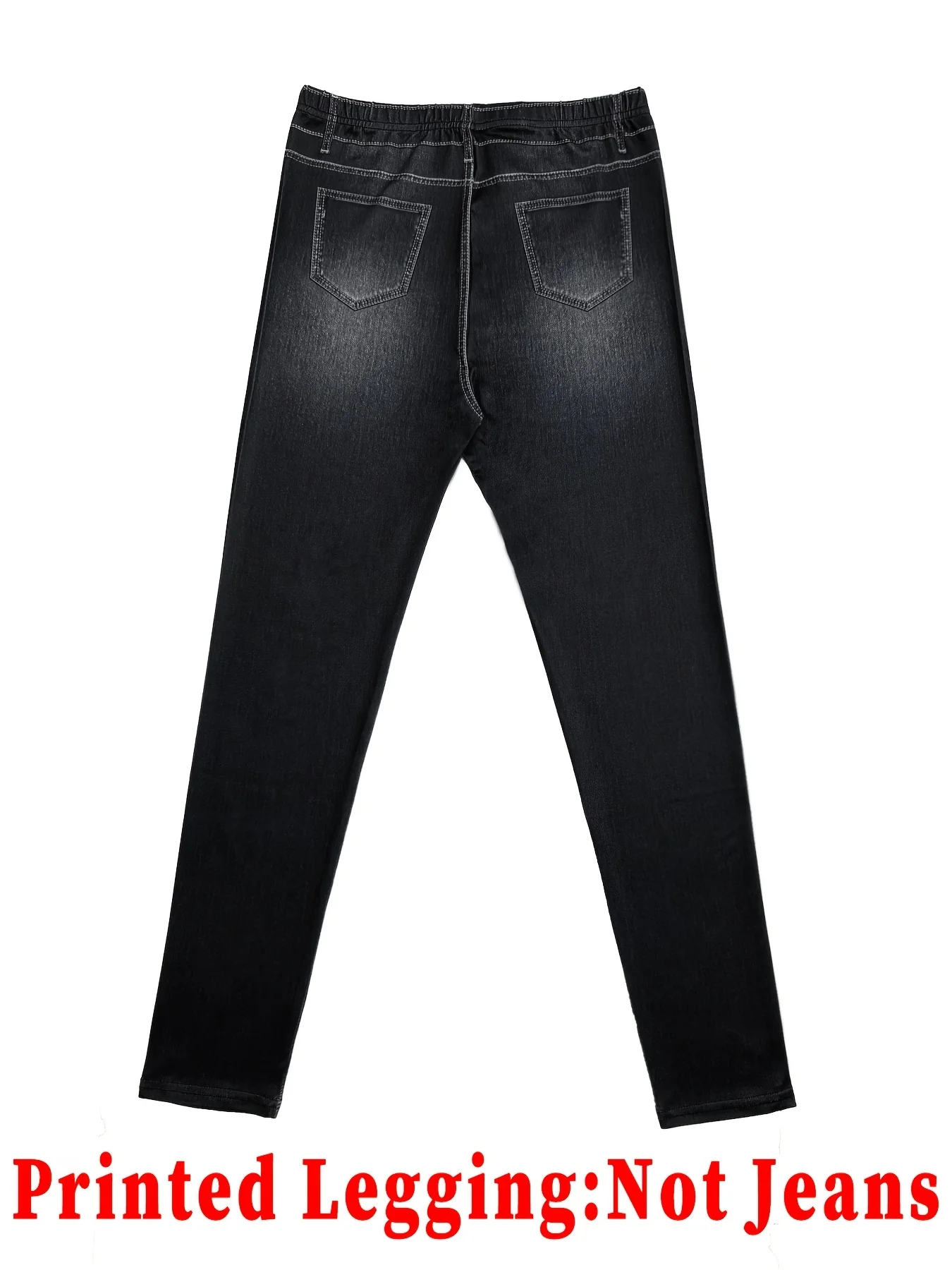 Women Black Washed Faux Denim Ripped Printed Skinny Long Pants Sports Casual High Waist Stretch Non‑Denim Slim Fit Leggings