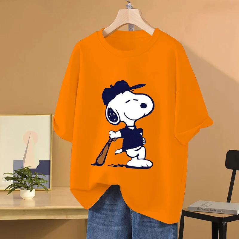 Snoopy Baseball Cartoon Anime Women T-shirt Summer Short Sleeve 100% Cotton Men Tee Shirts Tops 2025 New Fashion Couple Clothes