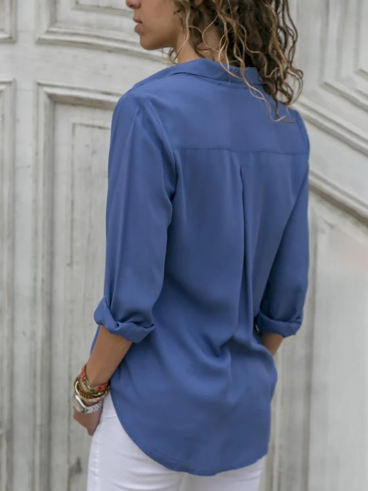 Women Casual Long Sleeve Chiffon Blouse Elegant Lapel Loose Shirt Spring Summer Solid Office Lady Tunics Streetwear Oversize Top