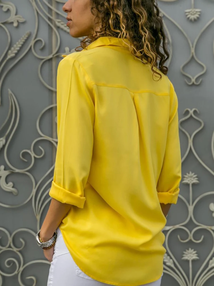 Women Casual Long Sleeve Chiffon Blouse Elegant Lapel Loose Shirt Spring Summer Solid Office Lady Tunics Streetwear Oversize Top