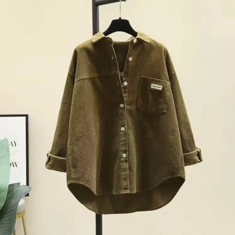 New Autumn Winter Corduroy Loose Shirt&Blouses Long-sleeved Korean Casual Cardigan Women Clothing Fashion Solid Boyfriend Style