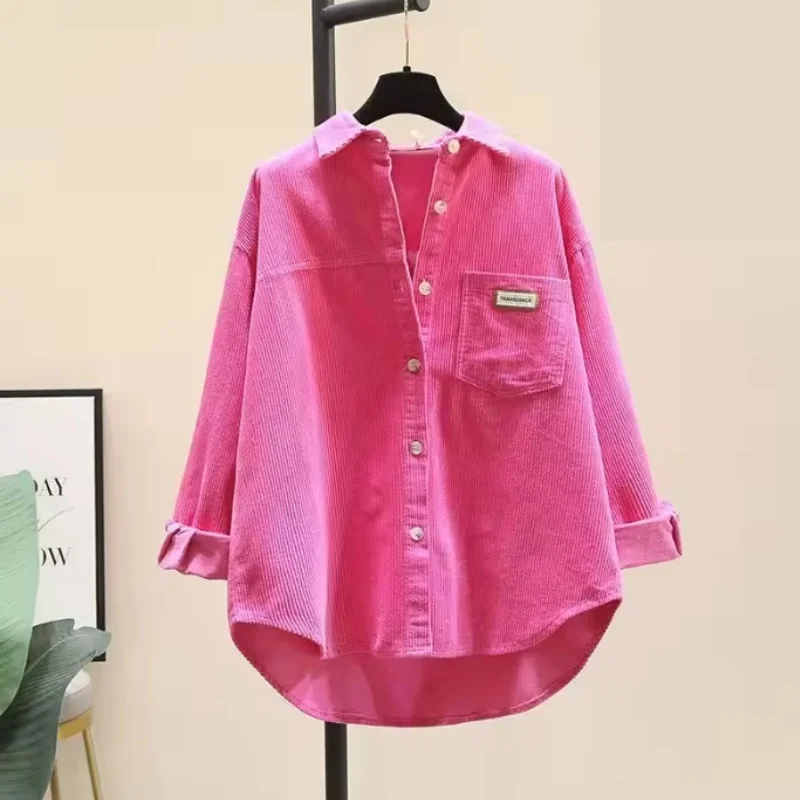 New Autumn Winter Corduroy Loose Shirt&Blouses Long-sleeved Korean Casual Cardigan Women Clothing Fashion Solid Boyfriend Style