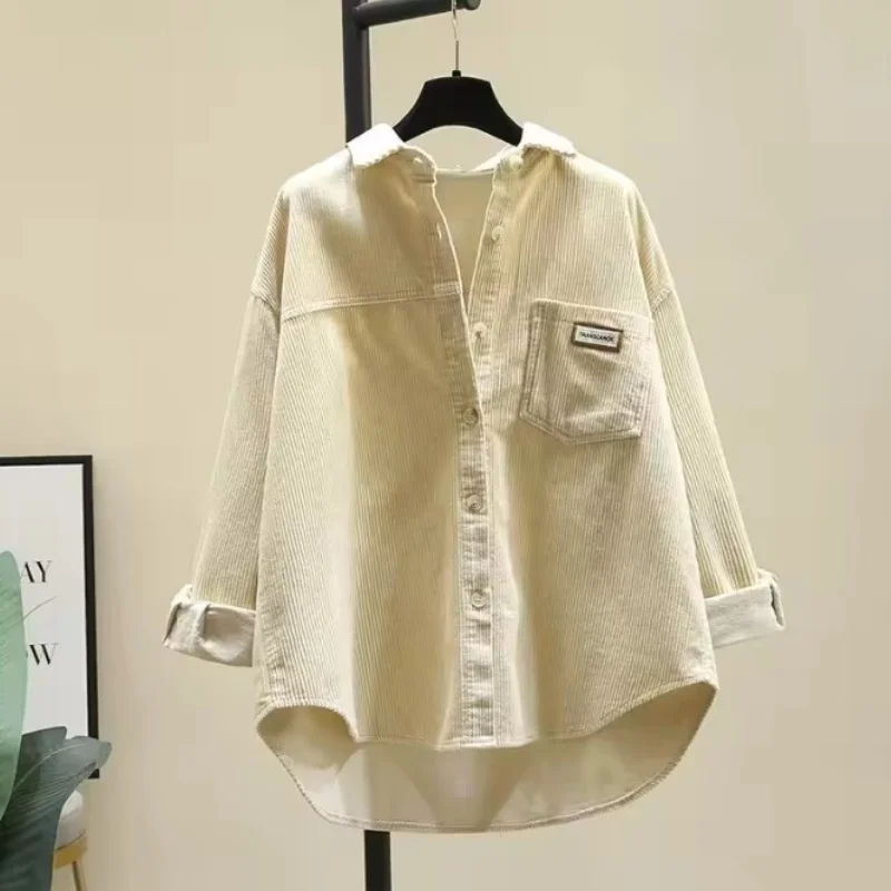 New Autumn Winter Corduroy Loose Shirt&Blouses Long-sleeved Korean Casual Cardigan Women Clothing Fashion Solid Boyfriend Style