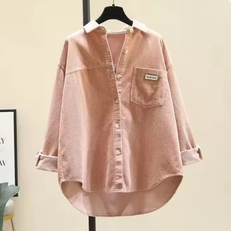 New Autumn Winter Corduroy Loose Shirt&Blouses Long-sleeved Korean Casual Cardigan Women Clothing Fashion Solid Boyfriend Style