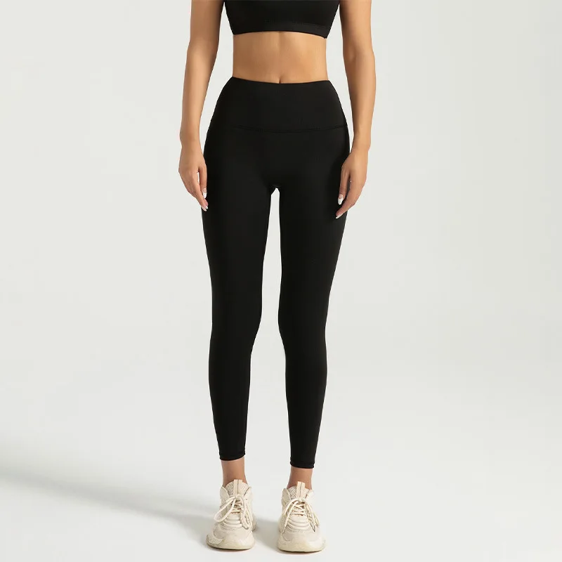 Black Leggings for Women with No T-line High-waisted Hip Lift Yoga Pants with Abdominal Compression and Nude Running Leggings