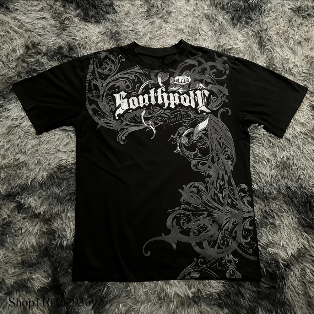 Classic Y2K Gothic Style T-shirt Print Oversized T Shirt High Street Shirts Gothic Round Neck Cotton Tops New Mens Women T Shirt