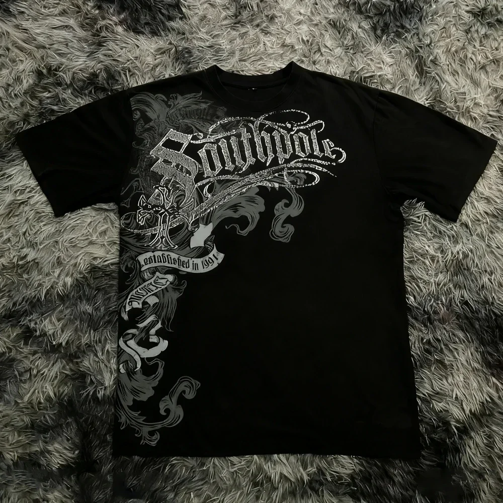 Classic Y2K Gothic Style T-shirt Print Oversized T Shirt High Street Shirts Gothic Round Neck Cotton Tops New Mens Women T Shirt