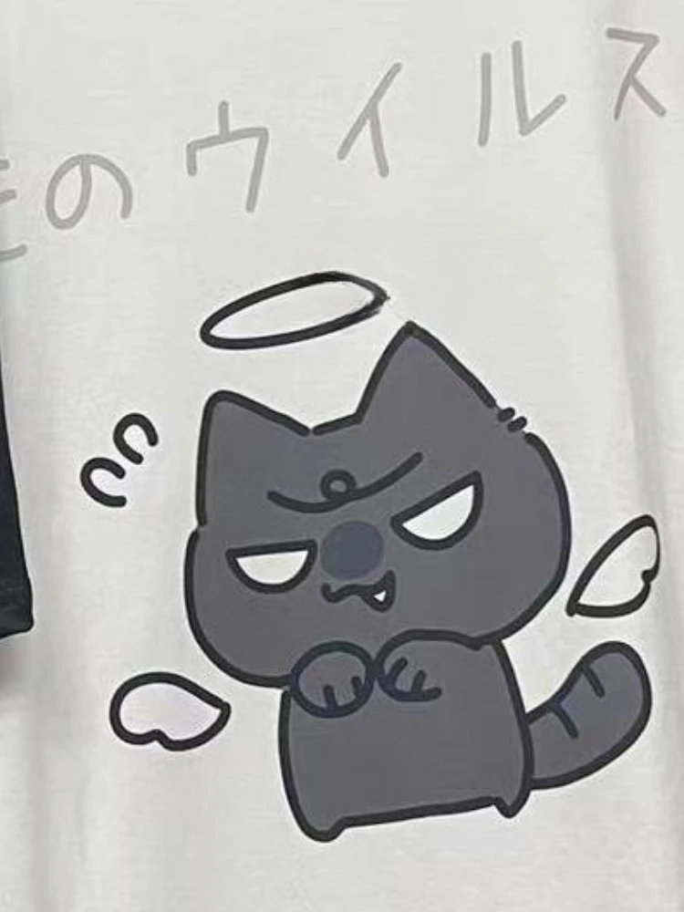 Japanese Y2k Kawaii Tops Women Cartoon Print T-shirt Grunge Fashion Tshirts Girls Streetwear Harajuku Loose Summer Casual Tops