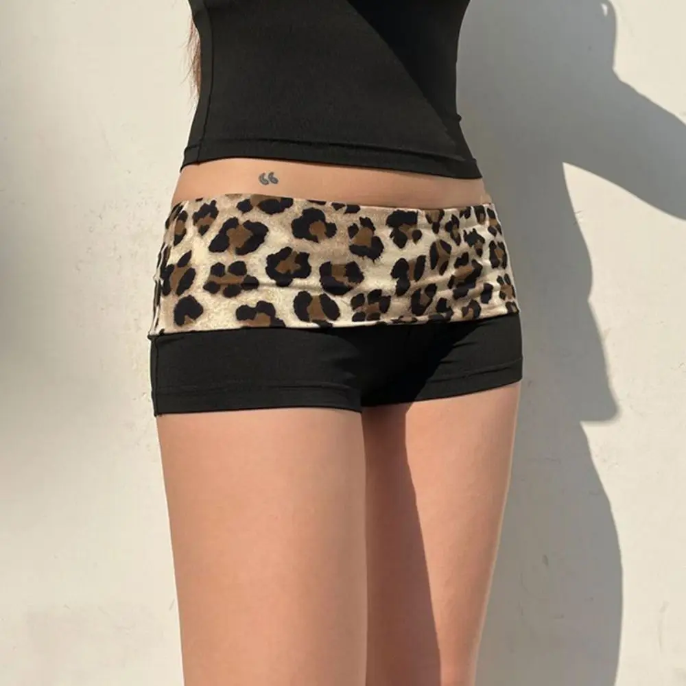 Leopard Print Skinny Shorts Slim Fit High Stretchy Booty Shorts Sexy Design Y2K Aesthetic Low Waist Shorts Summer Outfits