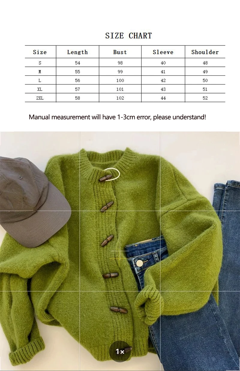 Green Knitted Cardigan Sweater Coat 2025 Women's Autumn Winter Thickened Soft Outerwear Fashion Horn Buckle Knitwears Sweater