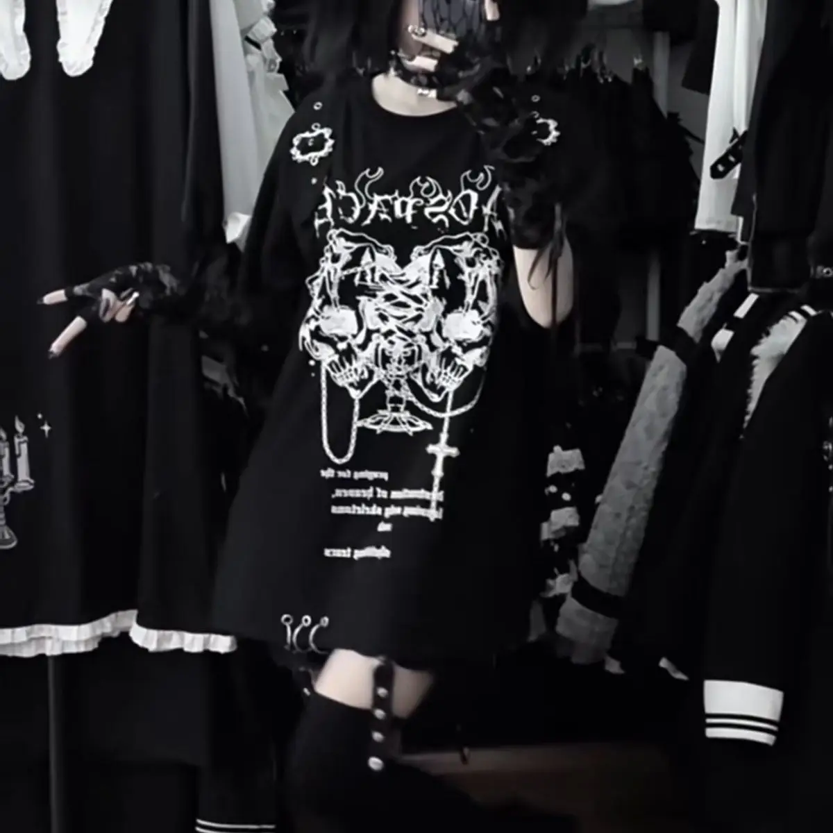 Sweet Girl Style Y2K Subculture Printed Crew Neck Short Sleeve Loose T-shirt Gothic Top Trend (Accessories Not Included)