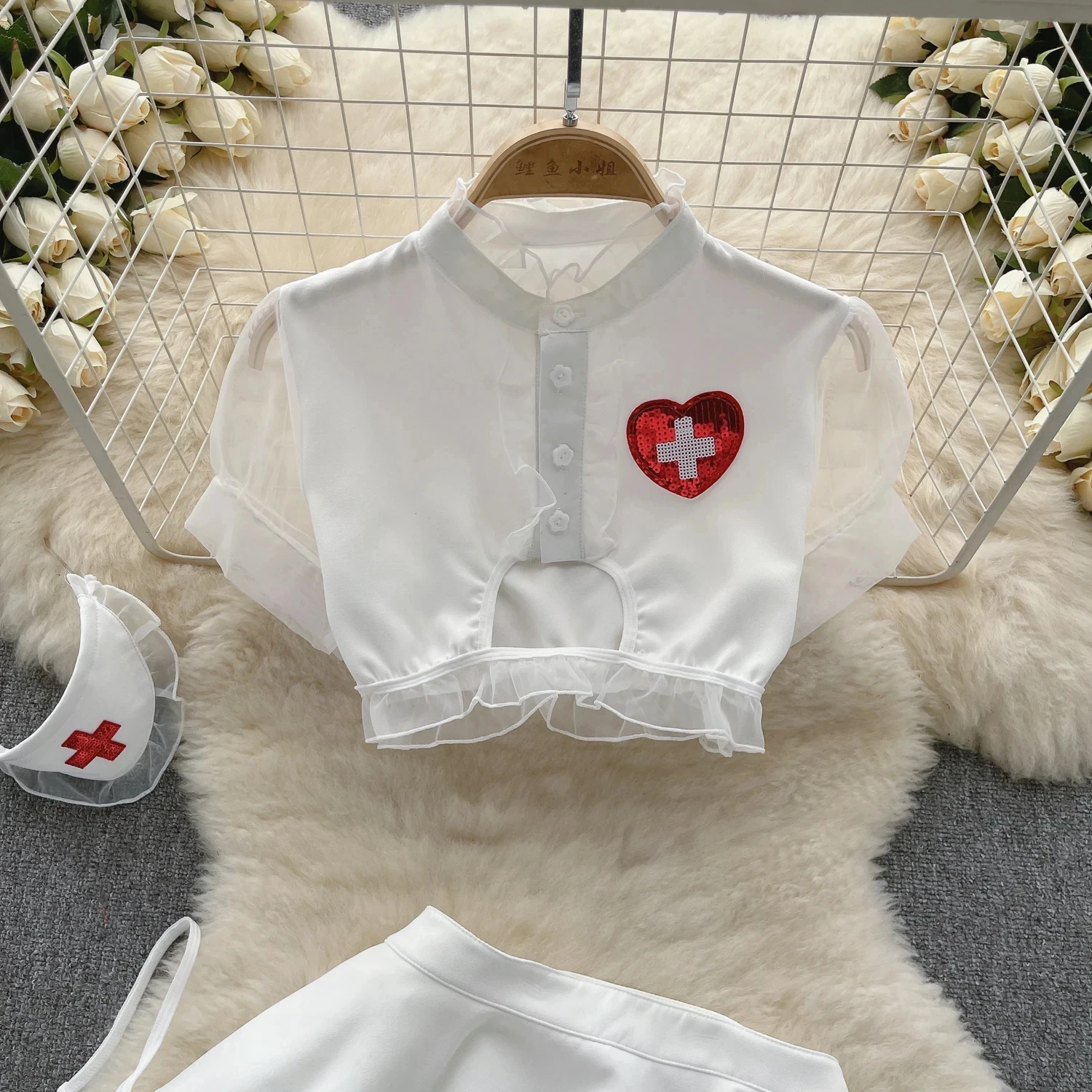 Women Sets Ruffled Apron Shorts Headband Maid Cosplay Costume Rabbit Officer Party Park Performance Sexy Suits Hotsweet Clothes