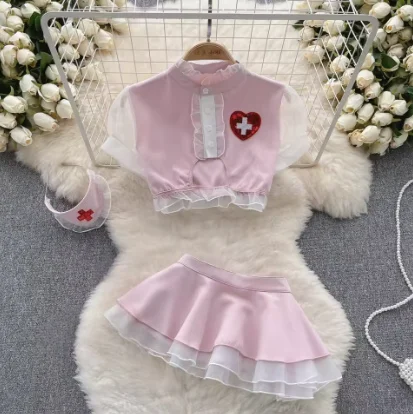 Women Sets Ruffled Apron Shorts Headband Maid Cosplay Costume Rabbit Officer Party Park Performance Sexy Suits Hotsweet Clothes