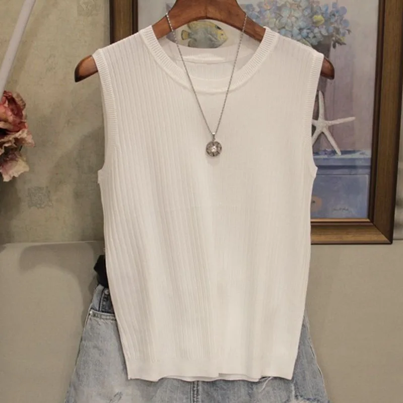 2026 Summer New Fashion Knitted Vests O-neck Sleeveless Casual Thin Tops Sleeveless Blouse Women Shirt