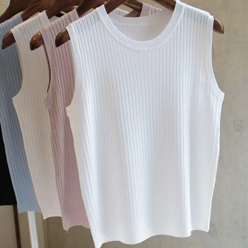 2026 Summer New Fashion Knitted Vests O-neck Sleeveless Casual Thin Tops Sleeveless Blouse Women Shirt