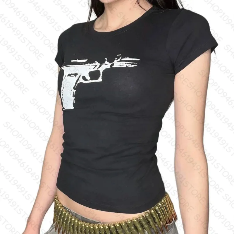 2000s Clothes Vintage Two Fake Tops Streetwear Long Sleeved Cross T-shirt For Women Y2k Slim Spring And Autumn Casual Female