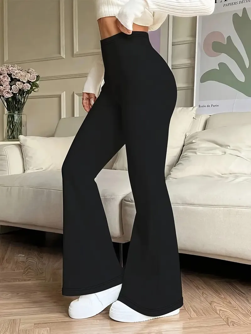 Women's High-Waisted Yoga Flared Pants Black Sexy Leggings Casual Trousers Comfortable Stretchy Bottoms for Fitness And Exercise