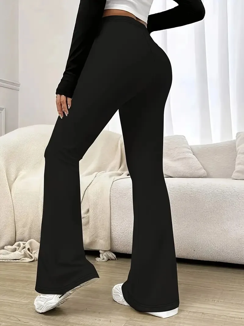 Women's High-Waisted Yoga Flared Pants Black Sexy Leggings Casual Trousers Comfortable Stretchy Bottoms for Fitness And Exercise