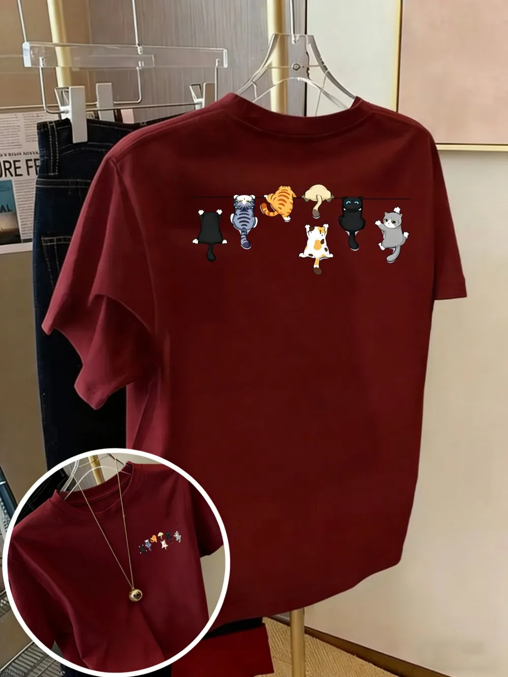 Cartoons Cats Prints T-Shirts Summer Womens Cotton T Shirts Basic O-Neck Oversized Short Sleeve Tops Casual Street Woman Clothes
