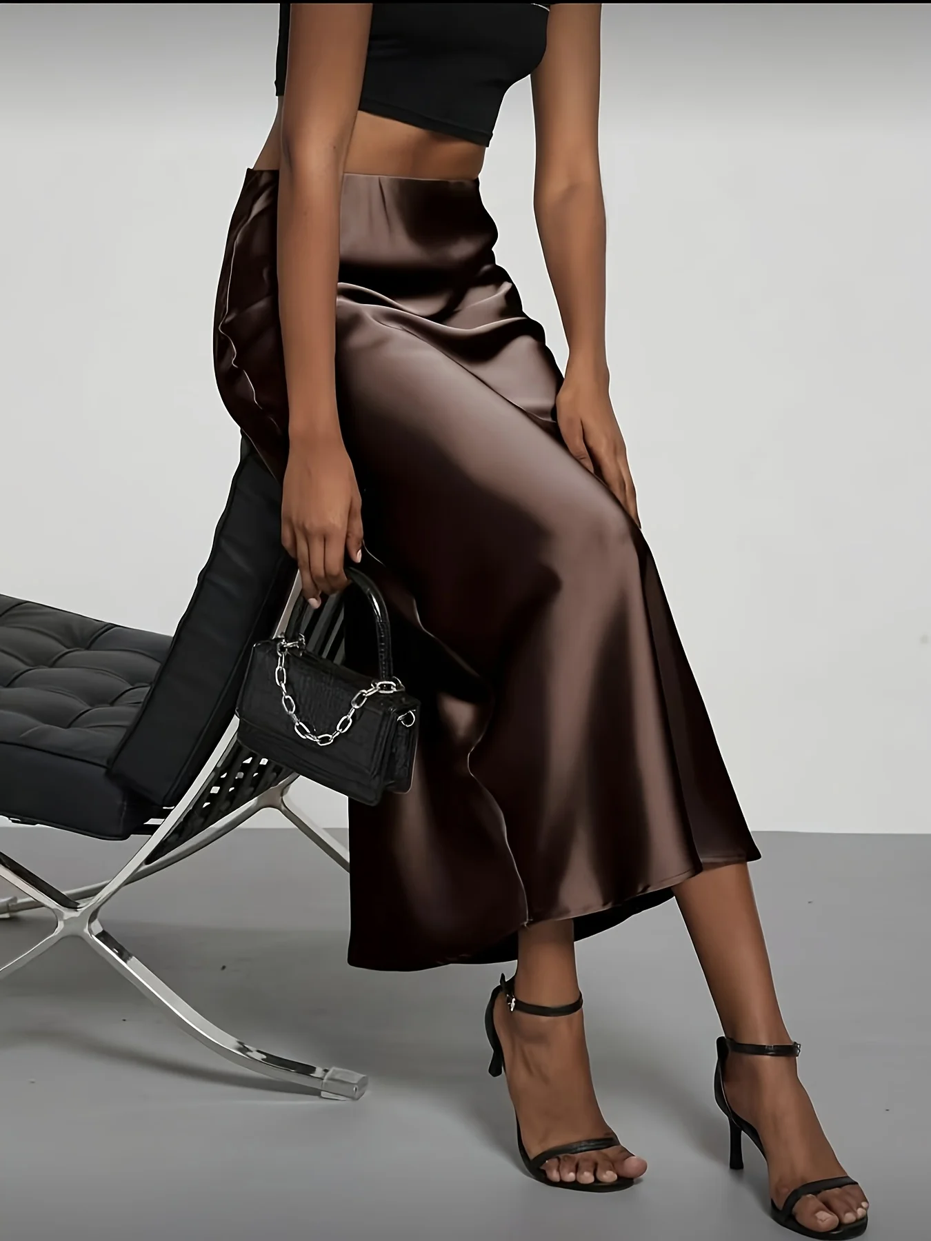 Women's Satin Midi Skirt, High‑waisted Slim Straight, Elegant Draping, Mature Versatile for Commute, Vacation & Parties