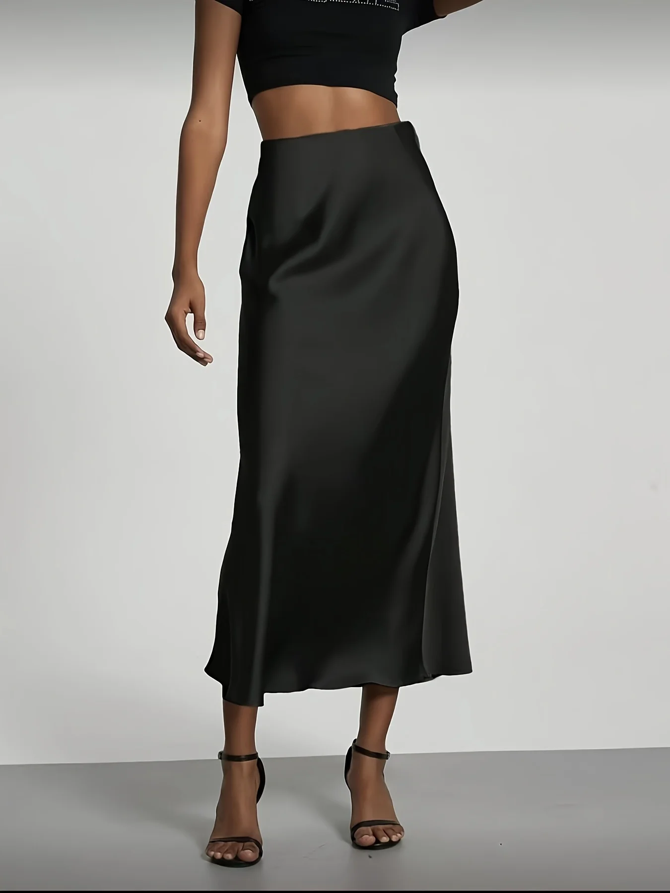 Women's Satin Midi Skirt, High‑waisted Slim Straight, Elegant Draping, Mature Versatile for Commute, Vacation & Parties