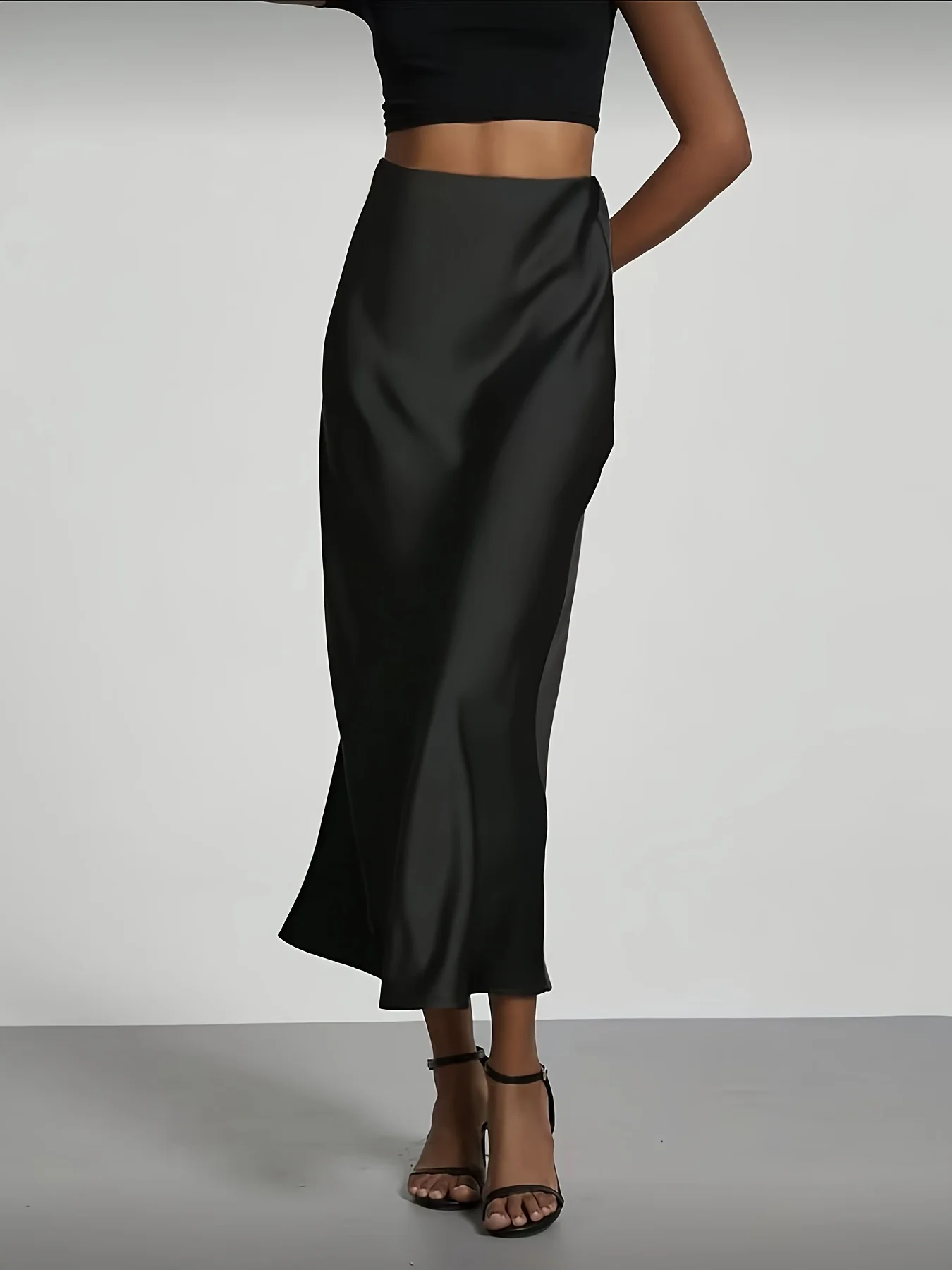 Women's Satin Midi Skirt, High‑waisted Slim Straight, Elegant Draping, Mature Versatile for Commute, Vacation & Parties