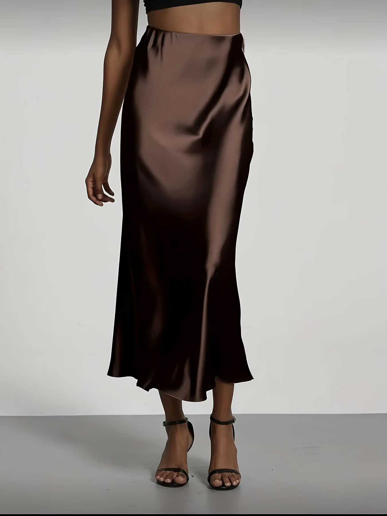 Women's Satin Midi Skirt, High‑waisted Slim Straight, Elegant Draping, Mature Versatile for Commute, Vacation & Parties