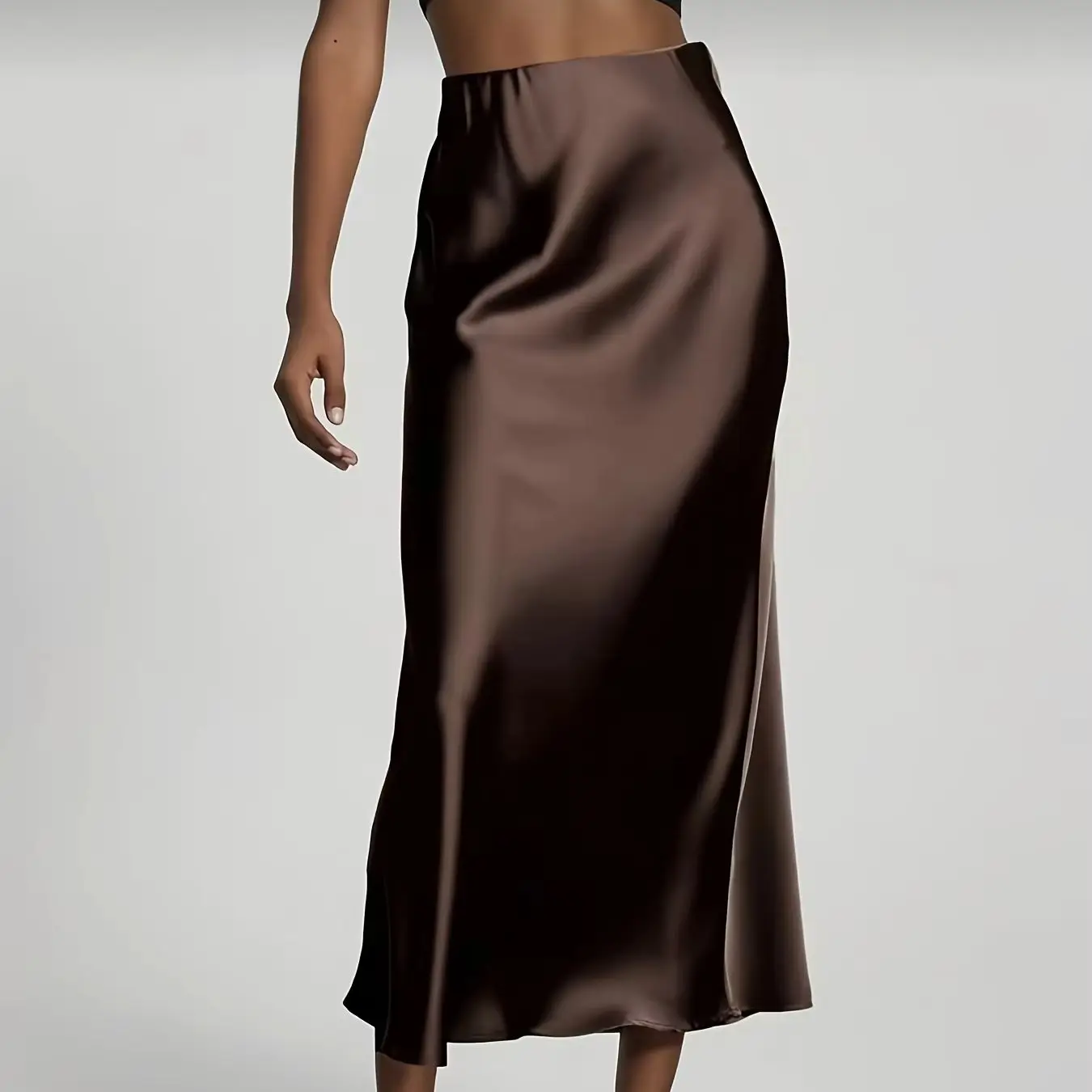 Women's Satin Midi Skirt, High‑waisted Slim Straight, Elegant Draping, Mature Versatile for Commute, Vacation & Parties