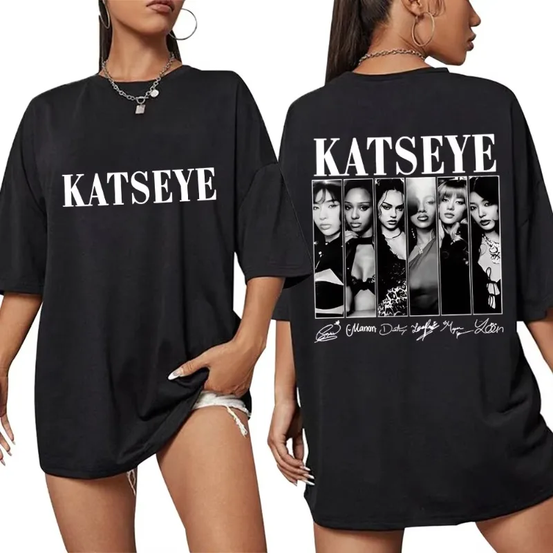 Vintage Korean Style Katseye Graphic T Shirts Kpop Fashion Women Popular T-shirt Oversized T Shirts Streetwear