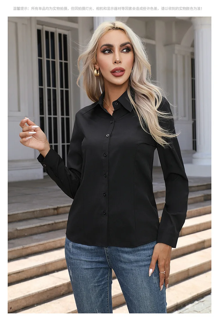 Women Elegant Solid Button Shirt Chiffon Blouse Spring Summer Casual Solid Long Sleeve Turn Down Collar Tunics OL Shirt Tops