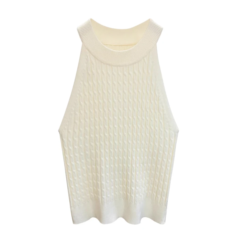 2026 Summer New Women's Knitted Halter Camisole Slim Fit Sleeveless Base Tank Tops Solid Color O-neck Outerwear Vests Crop Tops