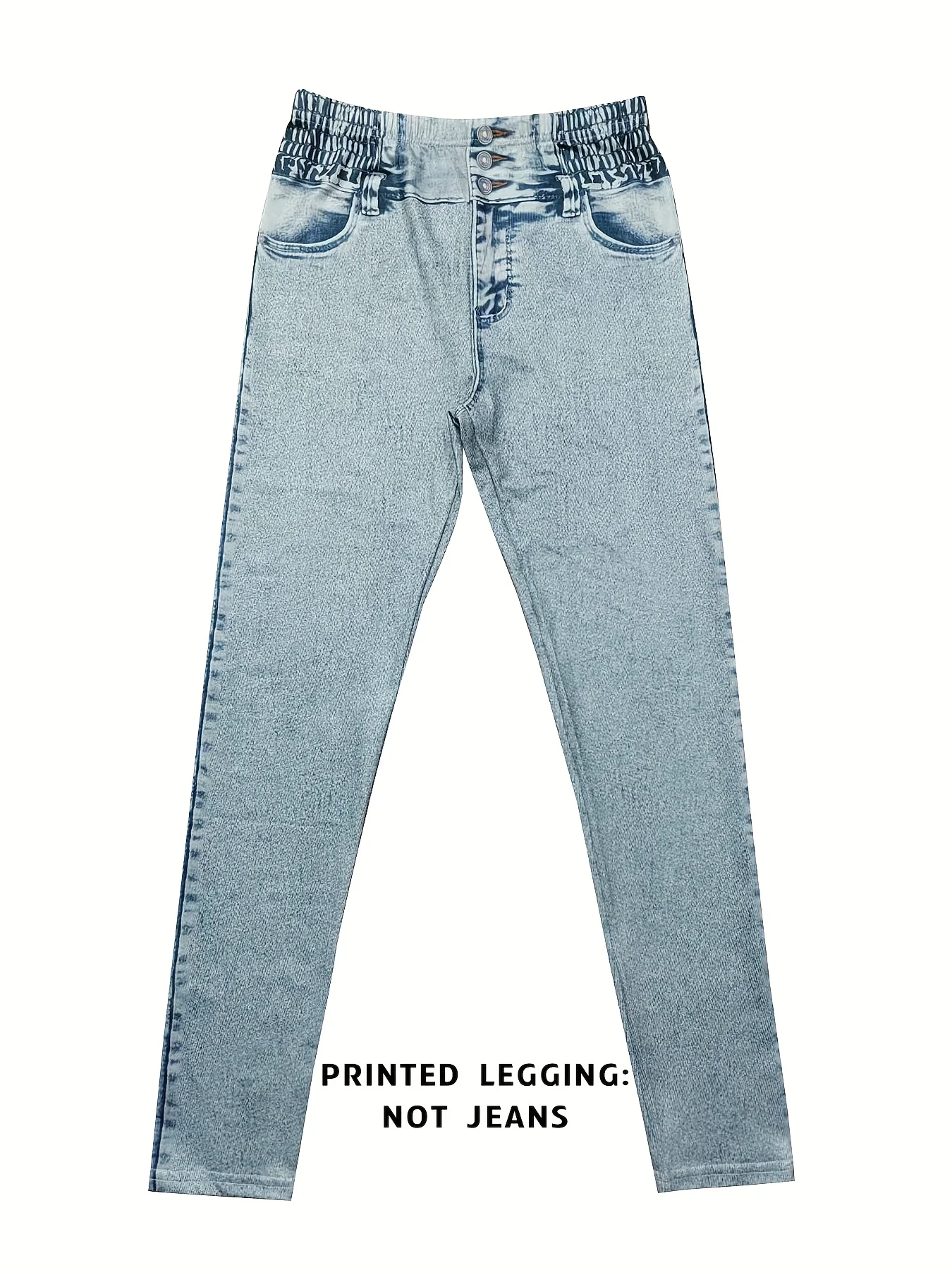 Women's Imitation Denim Printed Leggings, Non-Denim Fabric Casual Skinny Pants, Outdoor Sports Yoga Pants