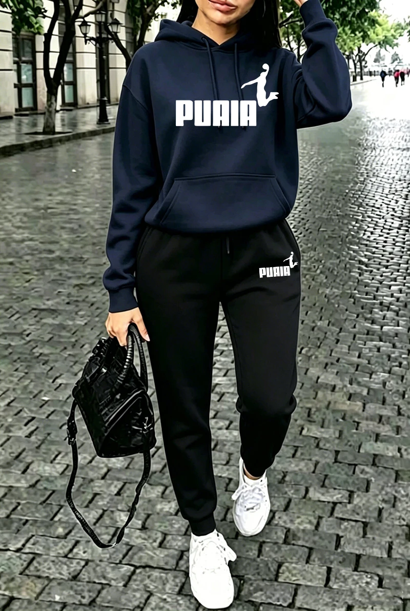 Fall Winter Womens Outfits Street Casual Hooded Sweatshirts Outdoors Sports Jogging Clothing Hot Sales Single Piece Hoodie Pants
