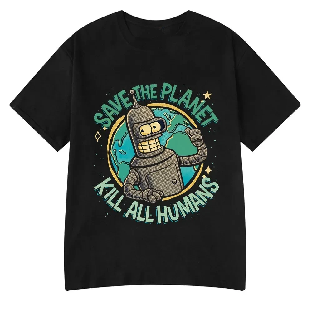 Funny Save The Planet Kill All Humans Robot Graphic Print T Shirt Women Fashion Summer Short Sleeve T-shirt Clothing